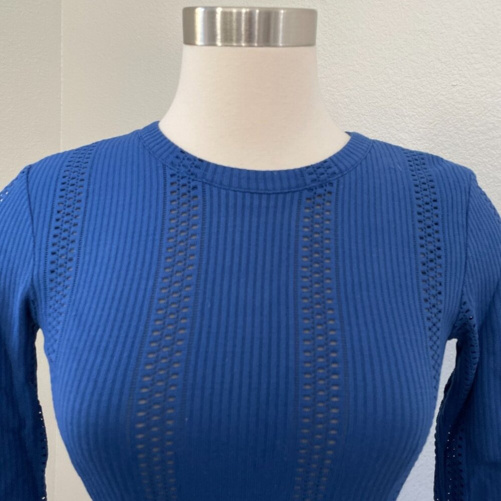 RAG & BONE‎ Womens 0 Elsa Royal Blue Pointelle Knit Dress Bodycon 3/4 Sleeve - Picture 5 of 16